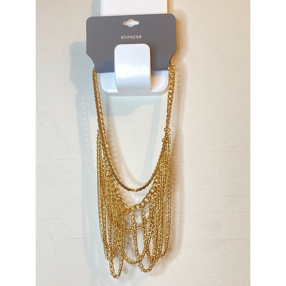 EXPRESS Gold Tone Multi Strand Draping Multi Layered Choker Necklace - Picture 3 of 5